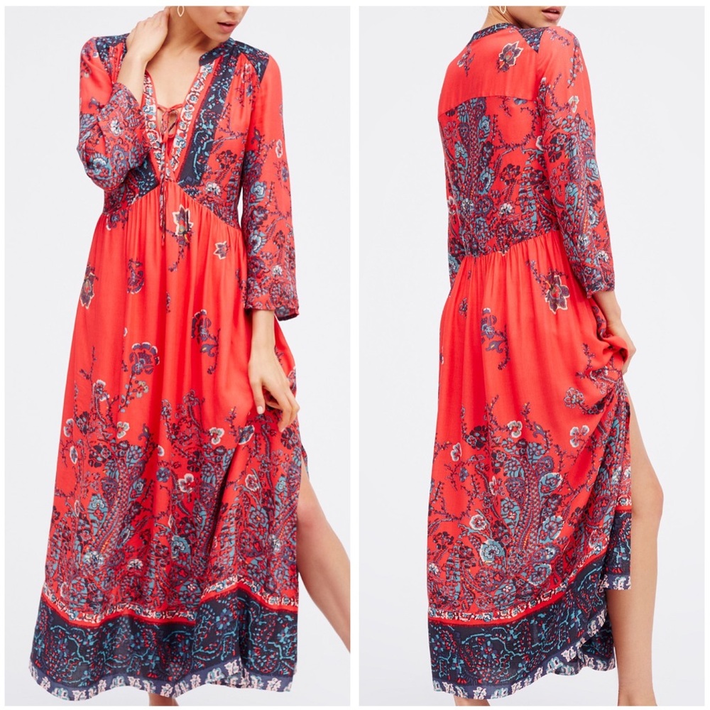 Free People Red and Blue Maxi Dress
